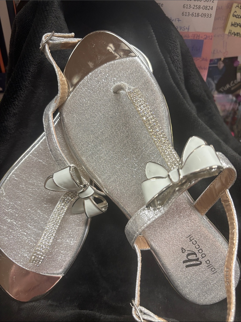 Brand new Metallic Silver Bow T-Strap Sandals for Women.  Perfect for Wedding